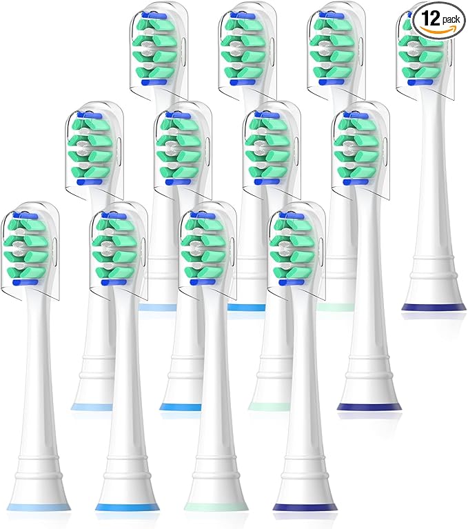 Replacement Heads Compatible with Sonicare Toothbrush, Replacement Brush Head for Philips Sonicare Electric Toothbrush 4100 5100 6100 9900 C2 W3 and More Click-on Handles 12 White