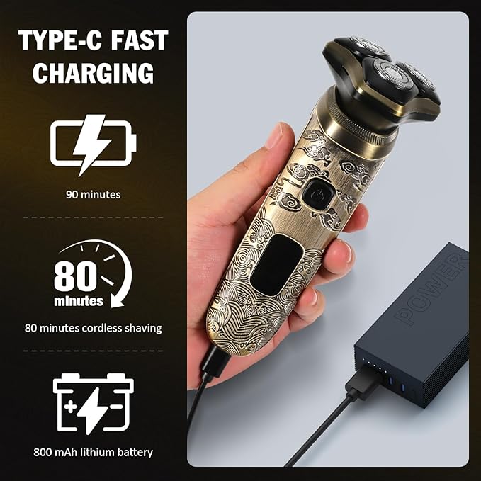 YHC Electric Razor for Men – Wet & Dry Rotary Shaver with Magnetic Head for Beard & Face, Rechargeable Cordless Shaver with Pop-Up Trimmer & Travel Lock