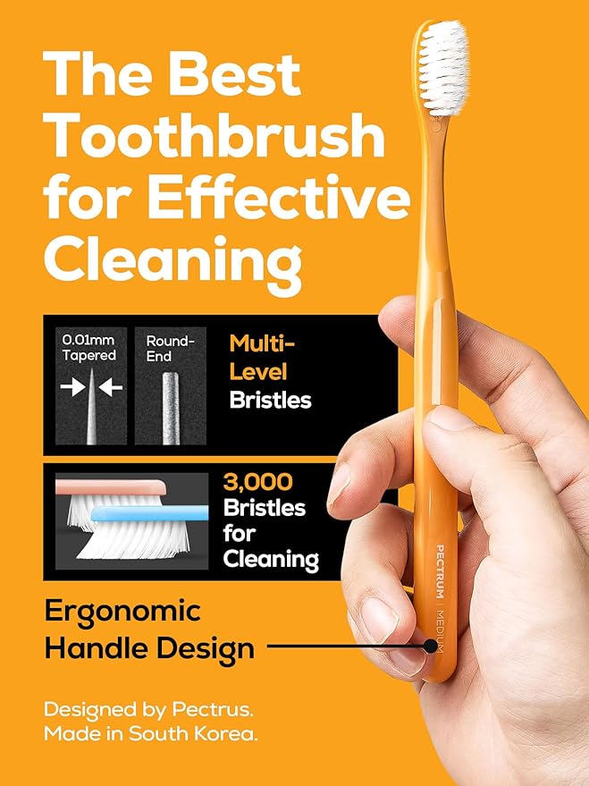 Medium Manual Toothbrush Pack, 6 Count, Deep Cleaning Flossing Toothbrushes for Sensitive Teeth & Receding Gums, Tapered Bristles for Adults & Elders, Help Plaque Removal, Assorted Colors