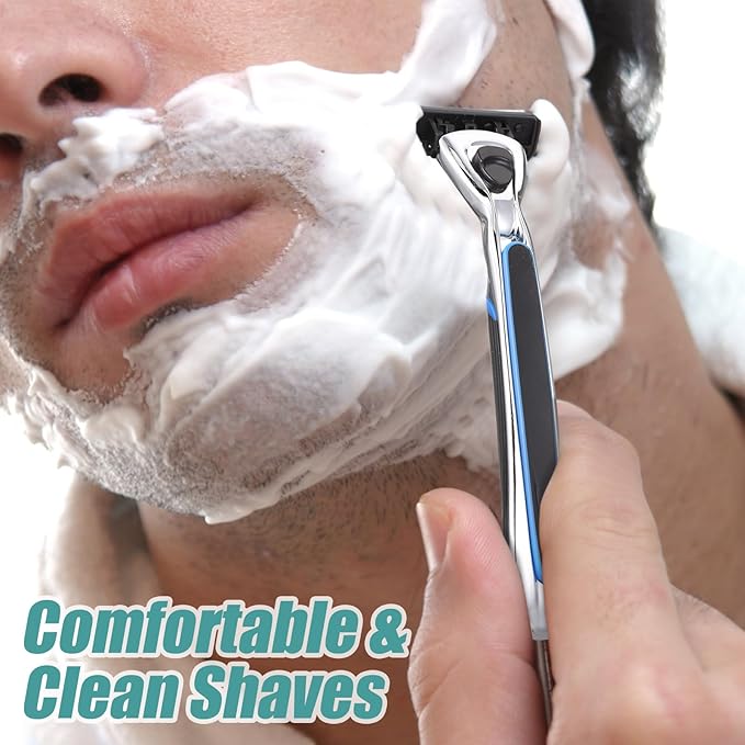 44 Pcs Razor Kit Refillable Three-blade Disposable Men's Razors Travel Shave Set Shaving Kit for Sensitive Skin, 2 Handle and 42 Cartridges