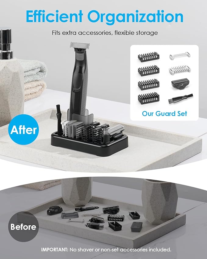 Guard Combs with Shaver Stand Kit for O Blade QP2724/QP2834/QP2520/QP2630/QP65XX/QP66XX OBlade Pro, 0/3mm Body Comb + 1/2/3/5mm Bi-Directional Guards, Electric Shaver Attachments Accessories, 9PC