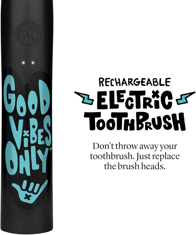 Made by Dentists Sonic X Electric Toothbrush – Rechargeable Kids Sonic Toothbrush, 8X Plaque Removal, 2 Speed Modes, 2-Minute Timer 6 Brush Heads Included, Tweens Ages 7+, Good Vibes Only Edition