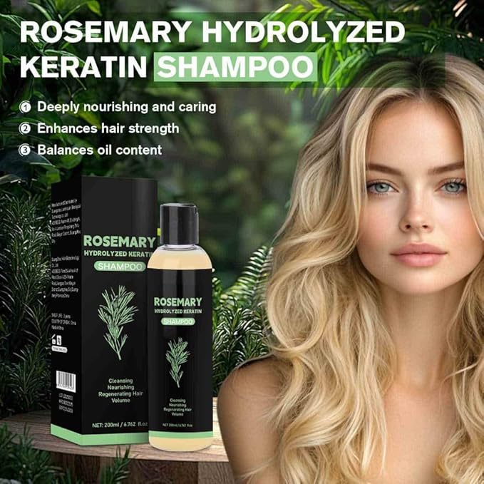 2PCS Organic Rosemary Shampoo for Hair Growth Natural Thickening & Strengthening Shampoo with Hydrolyzed Keratin Hair Care 200ml