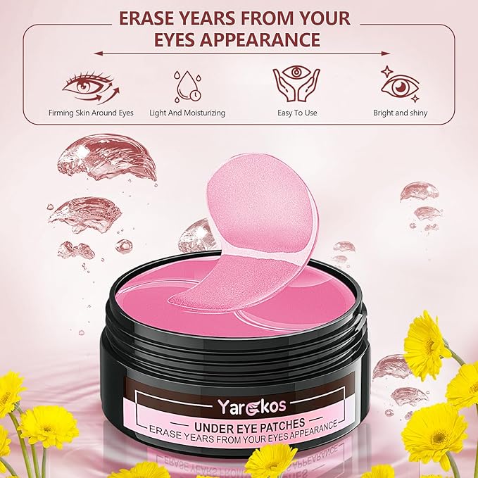 3 Packs 60 Pcs Under Eye Patches, Pink+Green+24K Gold, 30 Pairs Undereye Mask for Puffy Eye Dark Circle Treatment, Collagen Gel Pads Hydrating for Eye Bag Puffiness Wrinkle, Women Men Beauty Skin Care