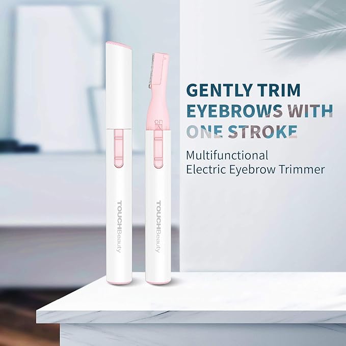 TOUCHBeauty Electric Eyebrow Trimmer for Women Portable Eyebrow Hair Remover Metal Cover, Battery Powered Ladies Hair Shaver Pink