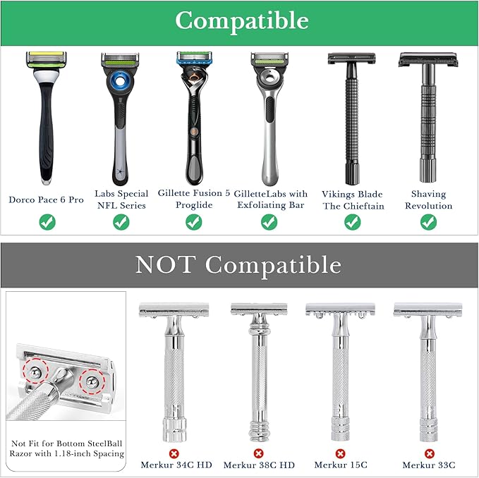 Linkidea Stainless Steel Safety Razor Stand, Men's Travel Shaving Razor Holder, Compatible with Gillette Fusion 5 Long Handle Safety Razor (Black)