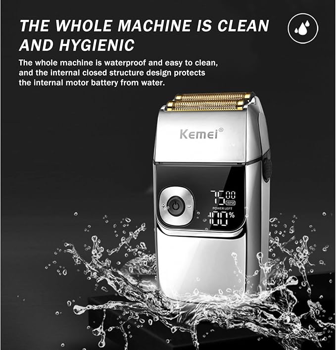 KEMEI Electric Razors for Men, LCD Display Cordless Men's Razors, USB Rechargeable with Pop-up Beard Trimmer Best Worldwide Travel Gift, Model KM 2028, Silver