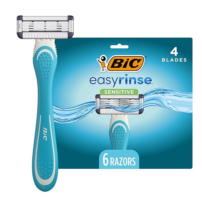 BIC EasyRinse Sensitive Anti-Clogging Men's Disposable Razors, Clinically Proven for Sensitive Skin, Shaving Razors With 4 Blades, 6 Count