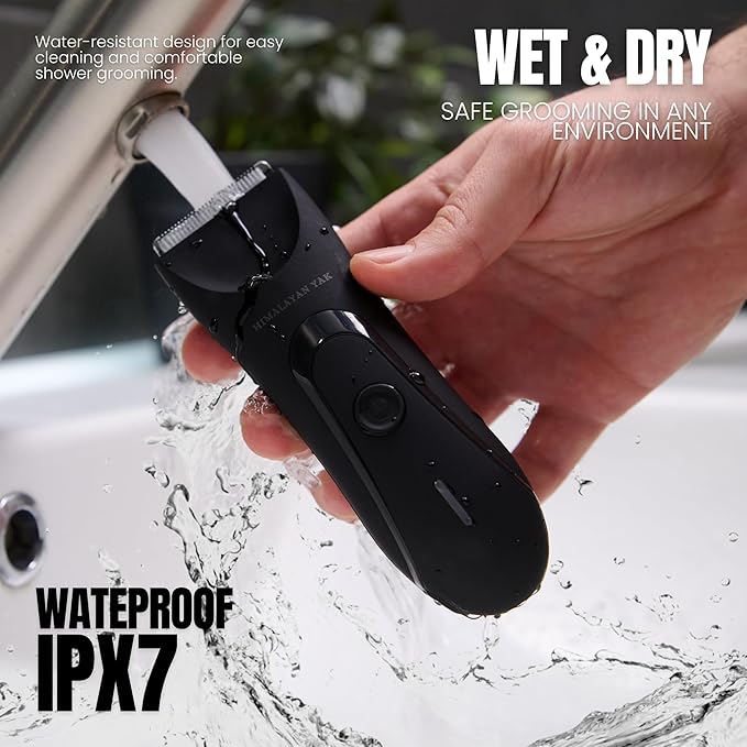 Dual-Head Electric Body Hair Trimmer for Men & Women, Waterproof Groin & Bikini Shaver, Wet/Dry Groomer with Replaceable Ceramic Blades,USB Recharge Dock, Hygiene Razor for Full-Body Use