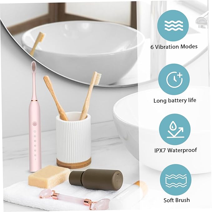Electric Toothbrushes Adults Rechargeable Toothbrush with 4 Brush Heads and 6 Cleaning Modes Low Noise Waterproof Whiten Toothbrush Smart Timer Longer Life for Women Men Gift Style1 Rechargeable