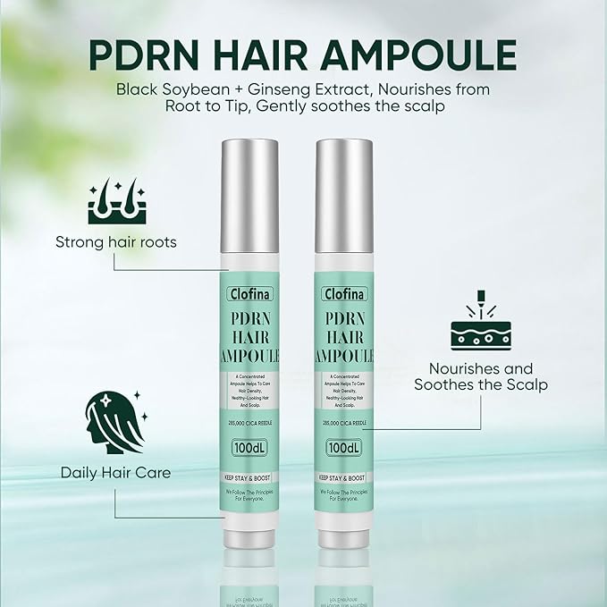 PDRN Hair Growth Ampoule (2pcs) - Hair Serum with Black Soybean & Wild Ginseng Extract, Nourishes Follicles, Reduces Hair Loss, Strengthens Strands & Balances Scalp