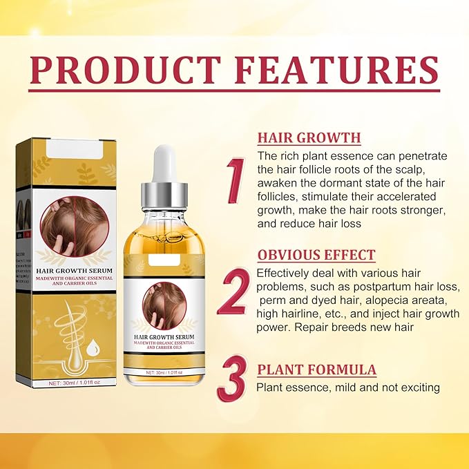30ml Hair Growth Serum for Women & Men – Natural Plant-Based Formula with Ginseng & Ginger Oil to Reduce Hair Loss, Thicken Hair, and Stimulate New Growth