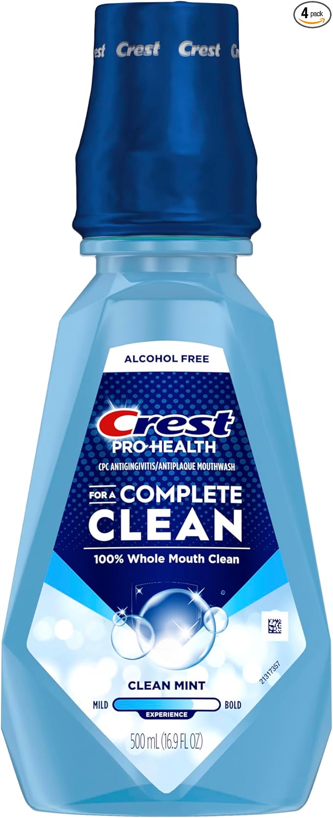 Crest Pro-Health Clean Mint Mouthwash, CPC Antigingivitis/Antiplaque Mouthwash, 500 mL (16.9 Fl Oz ), Pack of 4, Crest Mouthwash, Gingivitis Treatment