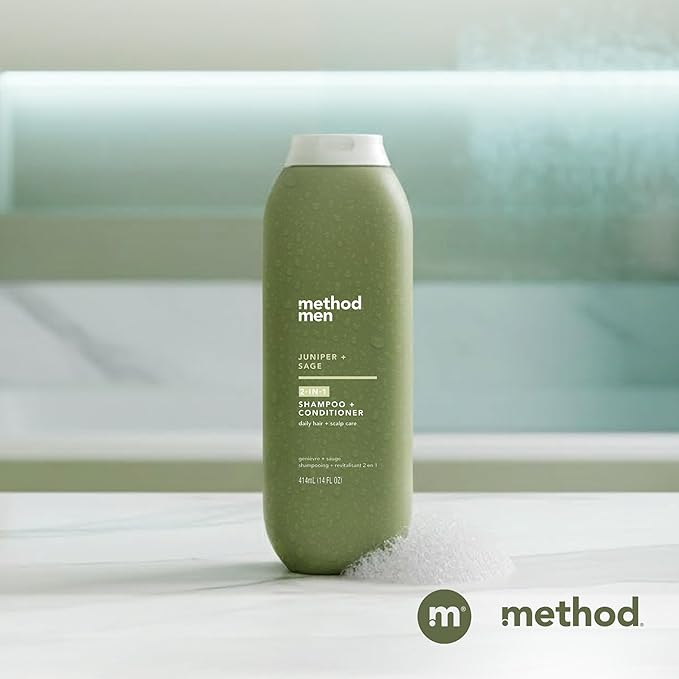 Method Men 2-in-1 Shampoo and Conditioner, Juniper + Sage - Cleans and Conditions in One Step with a Herbaceous Scent - Sulfate free, Paraben free, and Silicone Free - 14 Fl Oz, Pack of 1