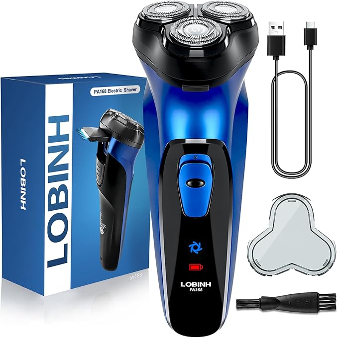 Electric Razor for Men with Pop-up Trimmer, 3D Floating Cordless Electric Shaver, Rechargeable Cordless Shavers for Men, Type-C, Long Runtime, Plug & Play, Blue
