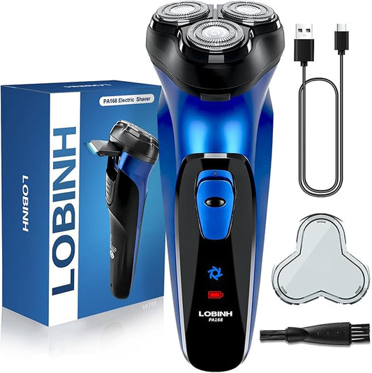 Electric Razor for Men with Pop-up Trimmer, 3D Floating Cordless Electric Shaver, Rechargeable Cordless Shavers for Men, Type-C, Long Runtime, Plug & Play, Blue