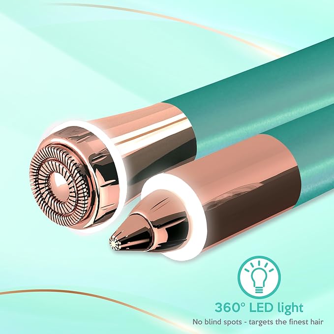 2 in 1 Eyebrow and Facial Hair Remover for Women Painless Electric Razor Epilator Trimmer Shaver with 18K Gold-Plated, USB Rechargeable, 360° LED for Flawless Eyebrow and Face Hair Removal