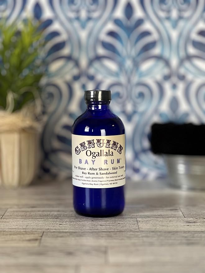 8 oz Genuine Ogallala Bay Rum & Sandalwood Aftershave Old-time looking bottle and label.