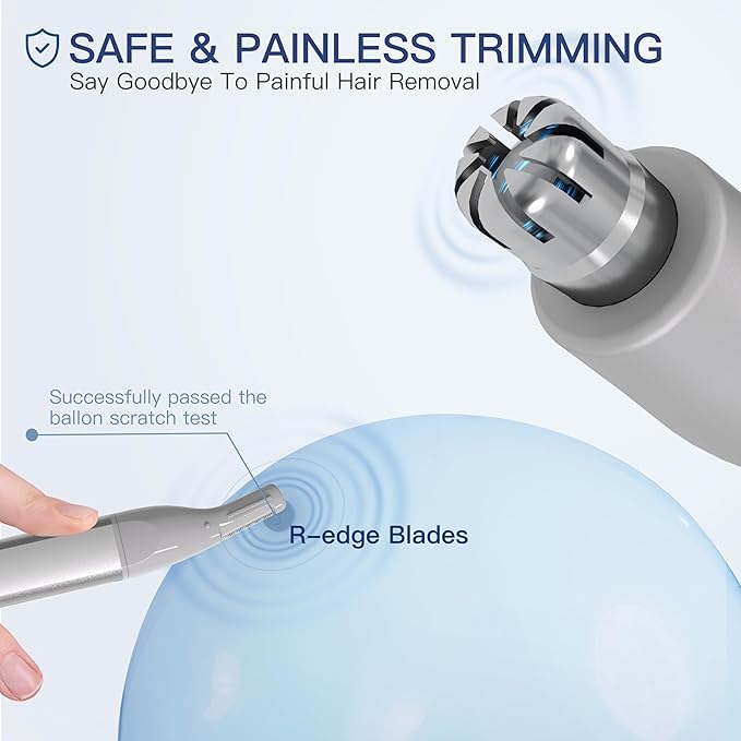 Nose Hair Trimmer for Men Women 2in1 Facial Hair Removal Trimmer - Metal Body, Rechargeable, Waterproof, Portable - Nose, Ear, Eyebrow, Peach-Fuzz, Lips, Chin (Silver)