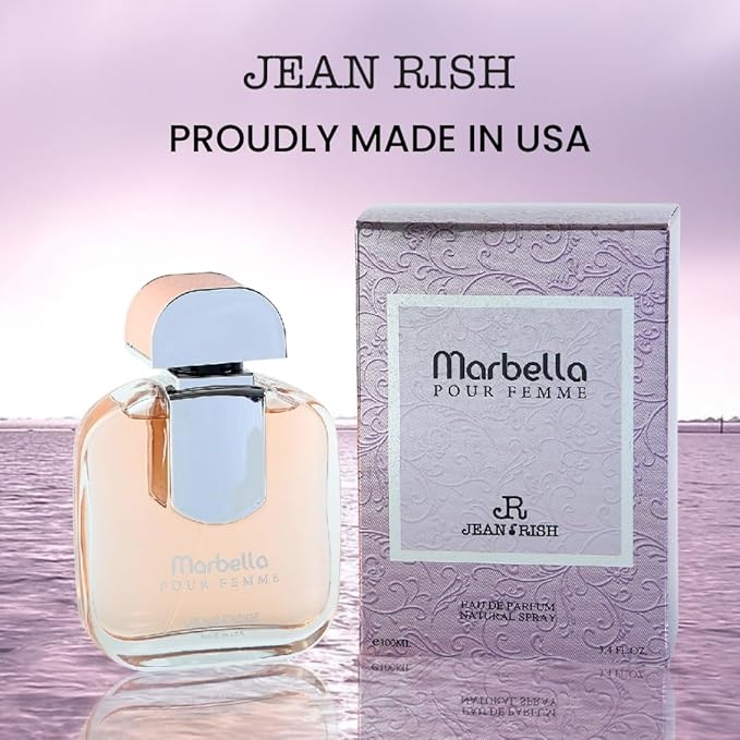Jean Rish Marbella, Eau De Parfum for Women, (3.4 Fl Oz / 100ml) with Pear-Jasmine-Vanilla, Long Lasting and Luxury Fragrance, Made in USA
