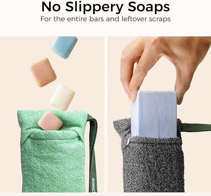 ZOMCHI 3 Pack Exfoliating Soap Bag, Body Scrubber Sponge, Soap Savers for Bar Soap, Soap Bar Pouch for Deep Exfoliation
