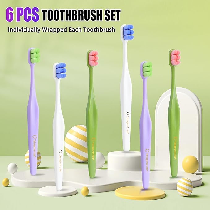 6 Pack Extra Soft Toothbrushes for Adults - 10,000 Ultra Soft Bristles for Sensitive Teeth & Receding Gums | Dentist Recommended Gentle Cleaning | BPA-Free | Colors May Vary