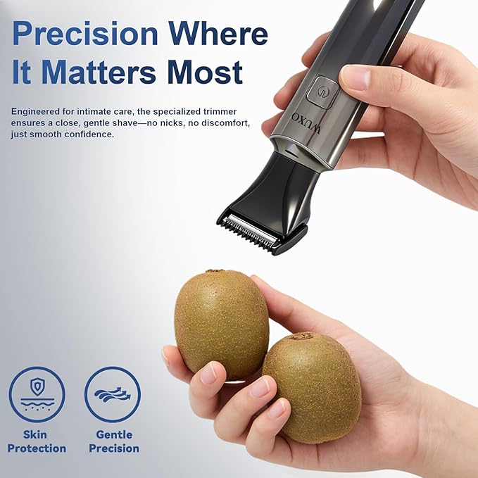 Electric Groin Hair Trimmer, LED Display Back Shaver for Men, Safety Lock, IPX7 Waterproof Wet/Dry Clippers, Rechargeable with Long Handle, Multi-Functional Back Trimmer for Men,(Soft Silver)