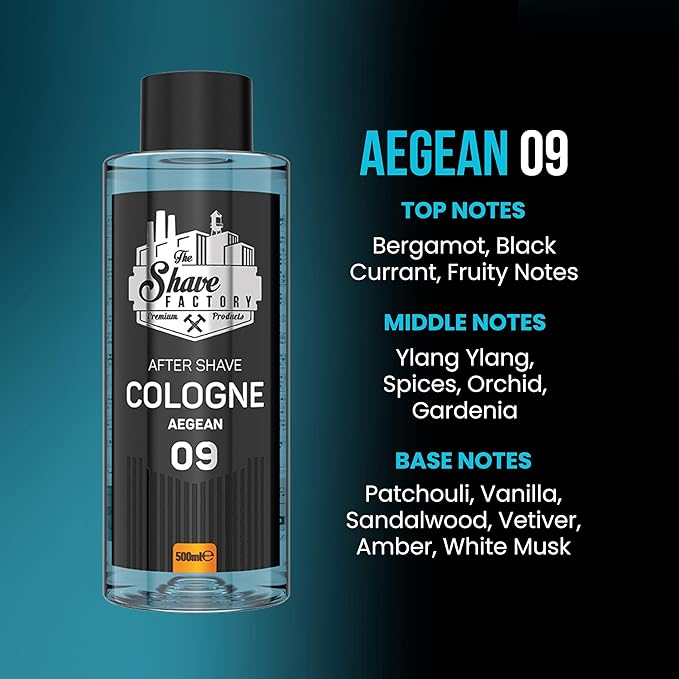 the shave factory After Shave Cologne Series - Cologne for Men, Aftershave for Men, Refreshes and Relieves Face and Skin (09 Aegean)