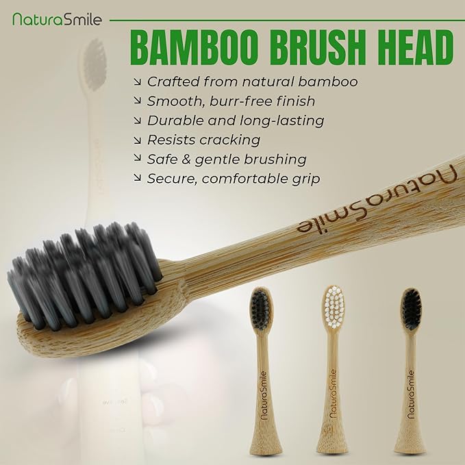 Bamboo Electric Toothbrush for Adult, Sonic Electric Tooth Brush with Pressure Sensor, 4 Biodegradable Heads, 5 Modes, 6-Weeks Battery, Tongue Scraper, Toothpaste Tablets, Travel Bag