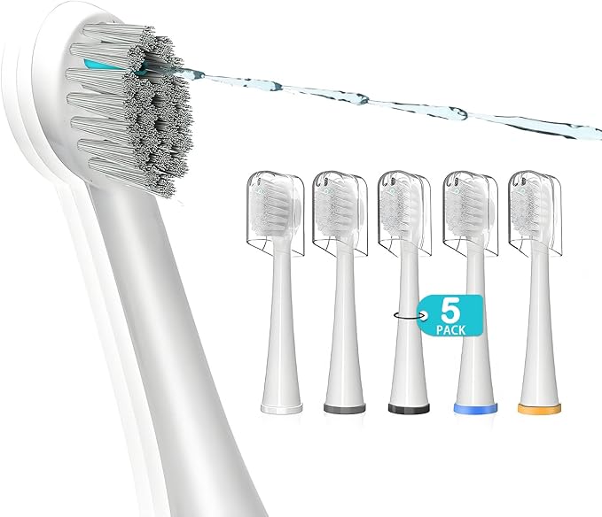 Replacement Brush Heads for Waterpick Sonic Fusion 2.0 Flossing Toothbrush with Cover, Compact, 5 Count White, Soft Bristles, Compact Size