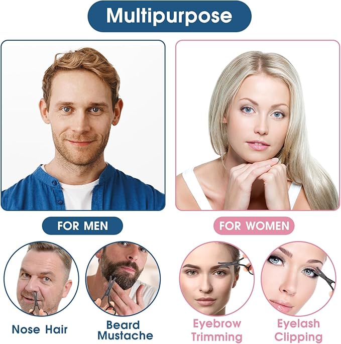 Round Tip Nose Hair Scissors Safety Eyebrow Scissors Small Professional Grooming Scissors for Hair, Eyelashes, Mustache, Nose, Eyebrow Trimmer for Women Men