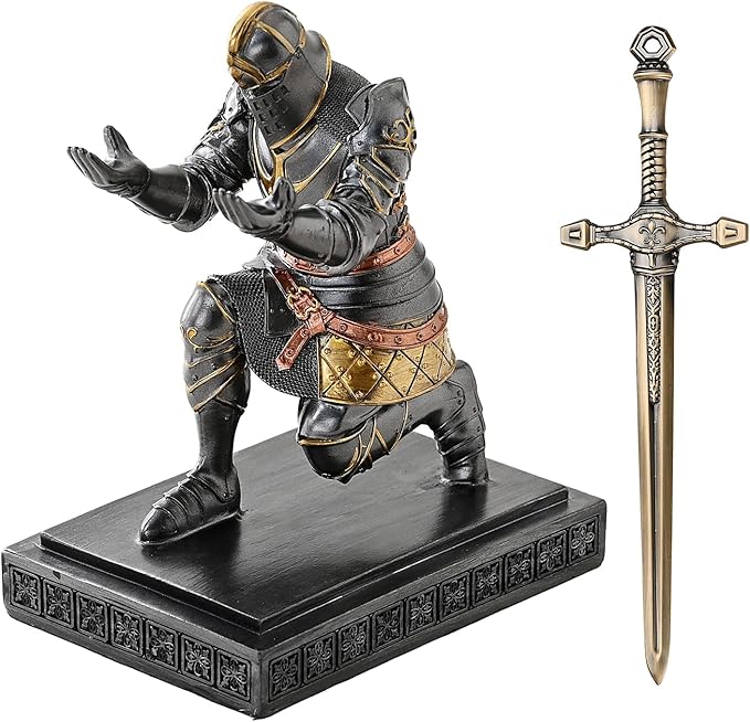 King's Guard Knight Pen Holder Pen Stand Desk Organizers and Accessories Resin Pencil Holder as Gift with a Nice Letter Opener for Office and Home Desk Organizer (Iron)