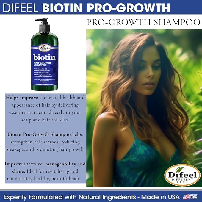 Difeel Pro-Growth Biotin Shampoo 33.8 oz. - Shampoo for Thinning Hair and Hair Loss with Biotin for Hair Growth