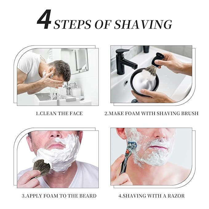 Shaving Brushes for Men,5 in 1 Shave Brush Kit,Includes 100% Pure Badger Shaving Brush, Shaving Bowl,Shaving Cream& Shave Soap Best Shaving kit for Men Gift Set (Black)