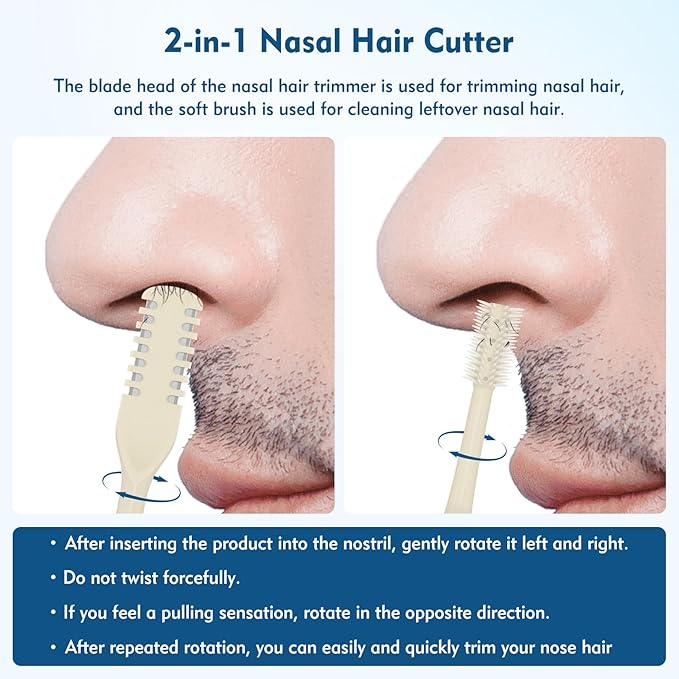 10 Pcs Nasal Hair Cutter, 2025 New 2-in-1 Double Sided Nose Hair Trimmer, 360° Rotating Manual Nose Hair Trimmer for Men and Women, Portable Professional Nasal Remover for Home Travel Essentials