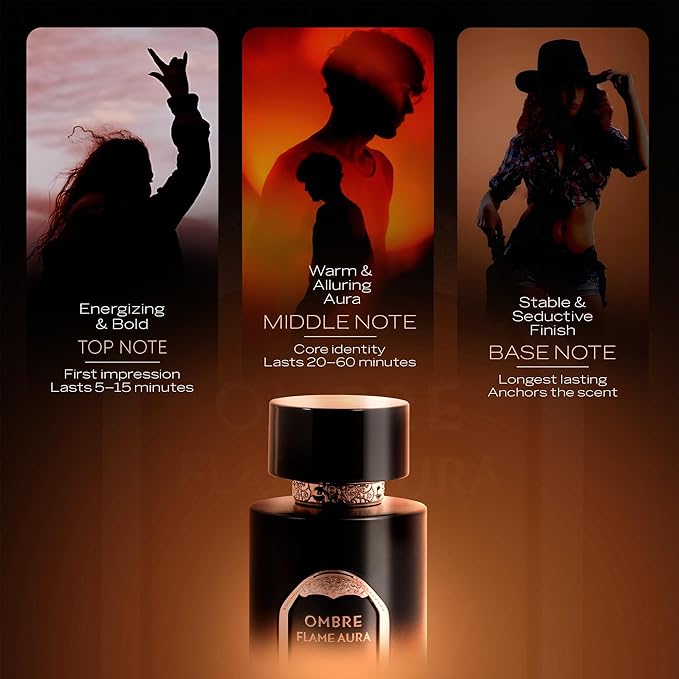 Sapil Ombre Flame Aura Eau de Parfum – Long Lasting Unisex Spicy Woody Perfume | Cardamom, Oud & Amber Notes | Warm Smoky Signature Fragrance | 3.4 oz / 100ml