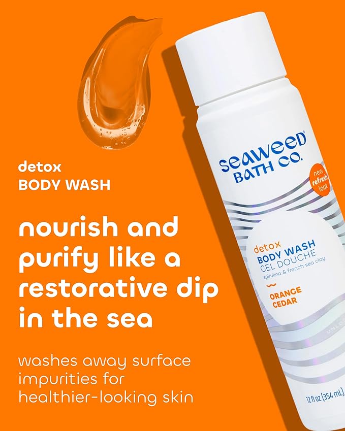 The Seaweed Bath Co. Detox Purifying Body Wash, 12 Ounce, Refresh Scent- Orange, Eucalyptus and Cedar, Nutrient Rich Seaweed, French Clay, Coffee Extract, Vegan, Paraben Free