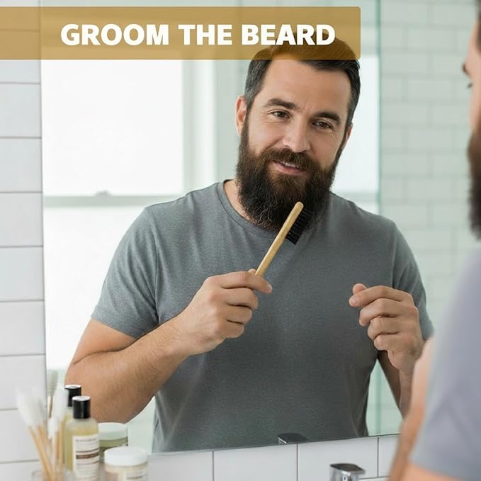 Geiserailie 6 Pieces Moustache Comb and Brush Beard Edge Brushes 2-in-1 Sapling Wood Mustache Comb Gentle Control Bamboo Eyebrow Hair Tool
