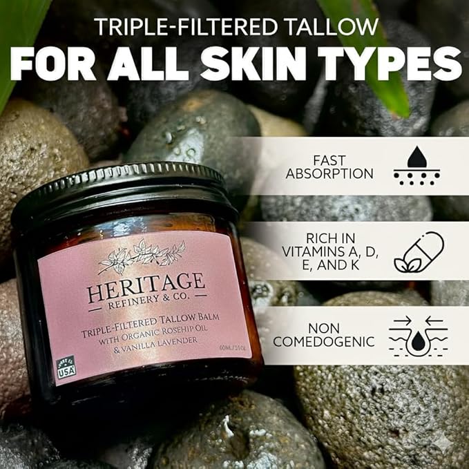 Whipped Beef Tallow for Skin Eczema - Infused Rosehip Oil & Lavender Essential Oil - Made in USA, Baby, Men, Women Natural Moisturizer for Body & Face, Wrinkle Repair Defense, Grass Fed Skincare 2 Oz