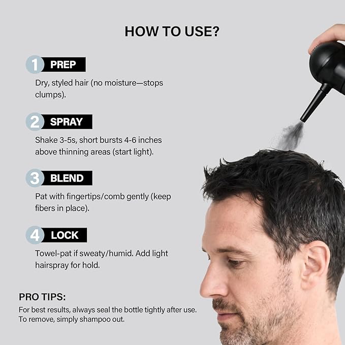 Hair Building Fibers for Thinning Hair for Men Women, 2-in-1 Kit- Enhancements Barber Spray, Thicker Fuller Hair Beard & Hairlines Instantly with Spray Applicator Nozzle, Natural Formula (Dark Brown)