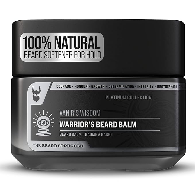 The Beard Struggle Warrior’s Beard Balm - Platinum Collection, Vanir's Wisdom - Non-Greasy Low-Hold Formula, Luxurious Cologne-Grade Fragrances 100% Natural and Plant-Based Ingredients - 50g