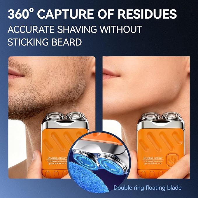 Mini Electric Shaver, Portable Rotary Dual Ring Electric Shaver, Mini Shavers for Men, USB Rechargeable One Button Long Lasting for Home Travel Business, Orange