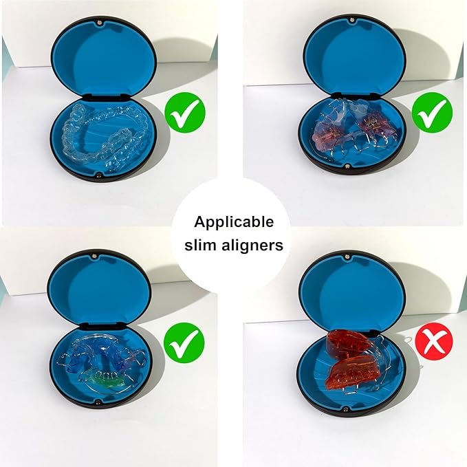 2PCS Retainer Case Compatible with Invisalign,Cute Slim Aligner Case,Customized Magnetic Closure Orthodontic Retainer Cases (2 Pack Black + Blue Silicone)