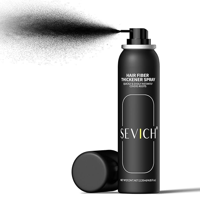 Sevich Hair Fiber Spray for Thinning Hair - Black Hair Building Fibers Instant Thickening for Men & Women, Waterproof & Sweatproof Root Touch Up Spray, 120ml (Black)