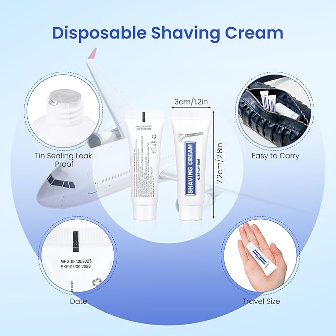 100 Pack Travel Size Shaving Cream Bulk,10ml/0.35fl oz Individually Wrapped Mini Disposable Shaving Cream in Bulk 1.2x2.8 inch Travel Size Toiletries Amenities for Guests,Homeless,Charity