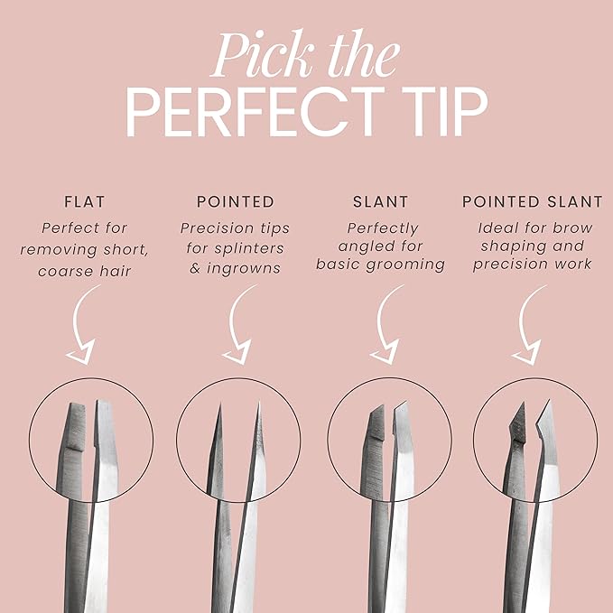 Tweezer Guru Eyebrow Tweezer Set for Women & Men - Professional Slant and Pointed Tweezers Set with Case - Precision Tweezers Kit for Facial Hair, Splinter and Ingrown Hair Removal (4 PC-W)
