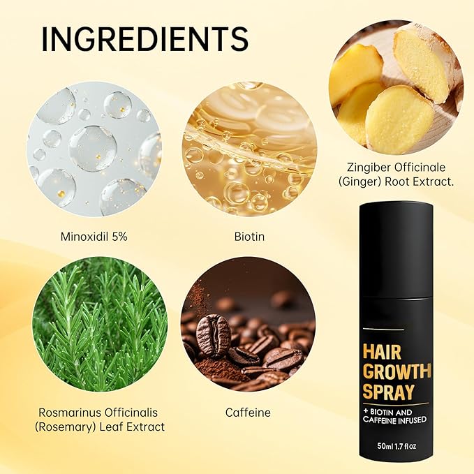 5% Minoxidil Hair Growth Spray for Fuller Hair, Enhance Hair Vitality & Shine, Suitable for All Hair Types For Women & Men, 1.7floz/50ml