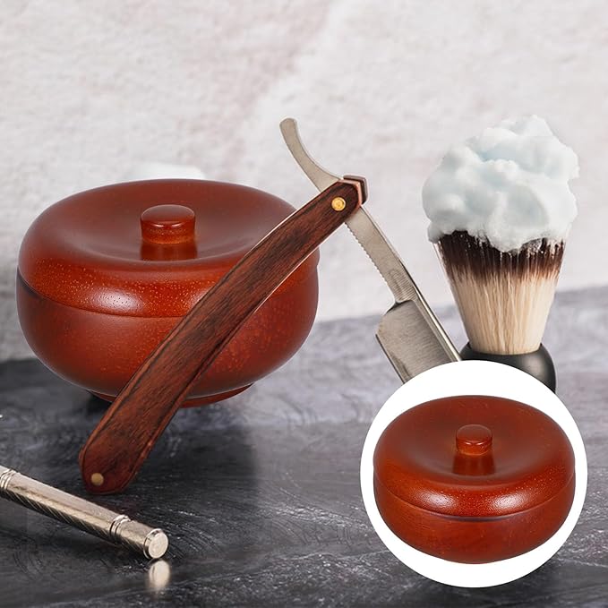 Veemoon Wood Shaving Soap Bowl with Lid Oak Shave Cup for Men Razor Shaving Foam Holder Facial Cleansing Soap Dish
