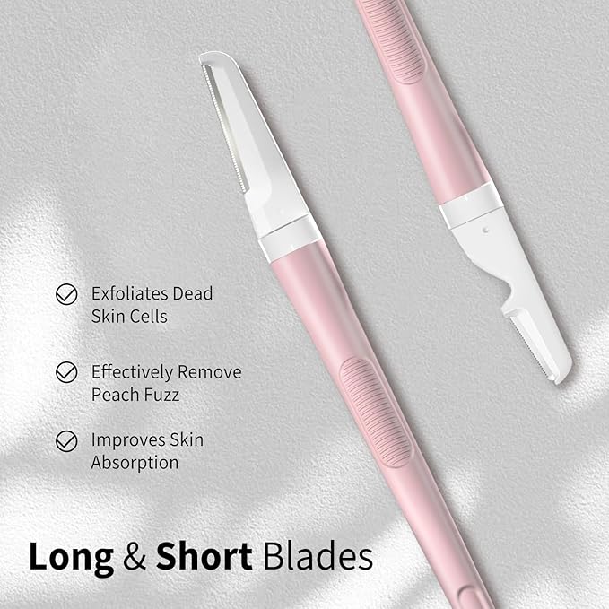 Dermaplane Razor for Women Face, Precision Face Razors for Women, Dermaplaning Tool, Gentle Exfoliation, Perfectly Shape Brows, Reusable Metal Handle with 8 Microblades, Pink