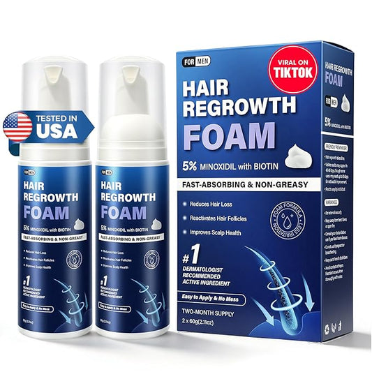 5% Minoxidil Foam for Men, Fast-Absorbing Non-Greasy Hair Regrowth Treatment for Thinning Hair & Beard, Clinically Proven, 2 x 2.11 Oz (2 Month Supply)